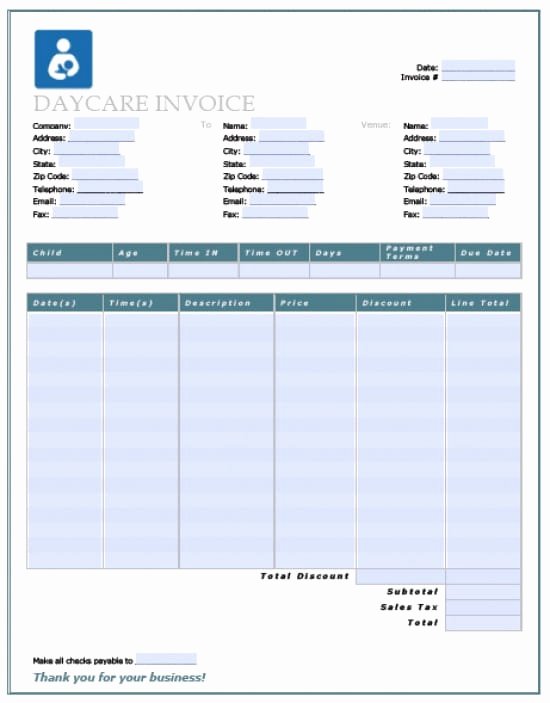 Child Care Receipts Template Lovely Child Care Invoice Template