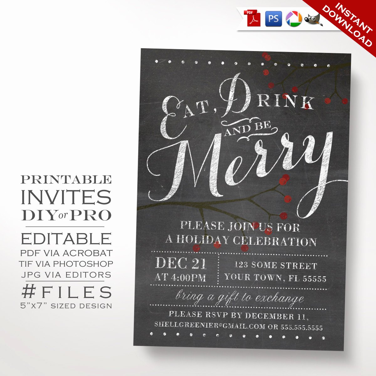 Christmas Party Invite Template Inspirational Christmas Invitation Template Winter Chalkboard Holiday