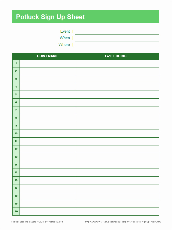 Christmas Potluck Signup Sheet Template Best Of Potluck Sign Up Sheets for Excel and Google Sheets