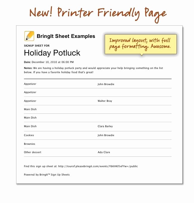Christmas Potluck Signup Sheet Template Elegant Printable Holiday Potluck Sign Up Sheet