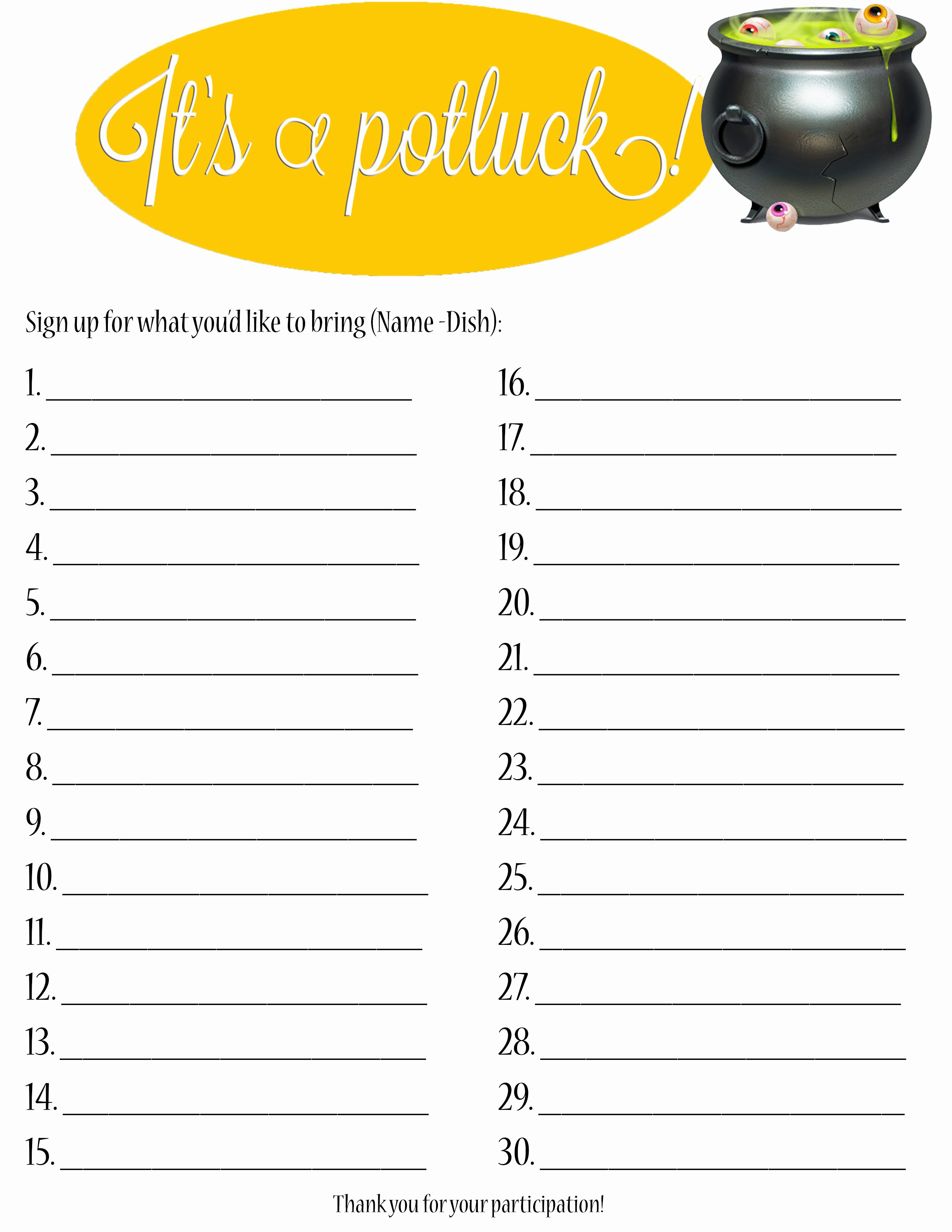 Christmas Potluck Signup Sheet Template Lovely Halloween Potluck Signup Template Time Sign Up Sheet