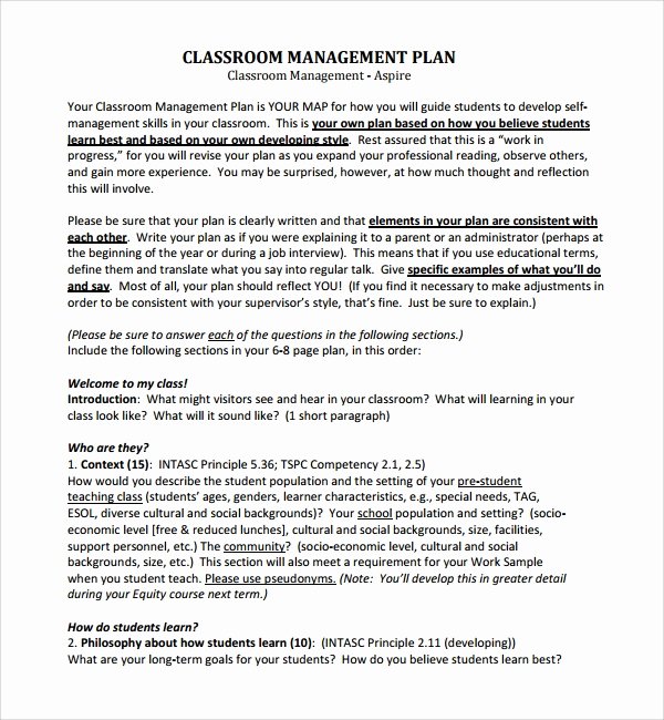 Classroom Management Plan Template Elementary Beautiful 11 Classroom Management Plan Templates
