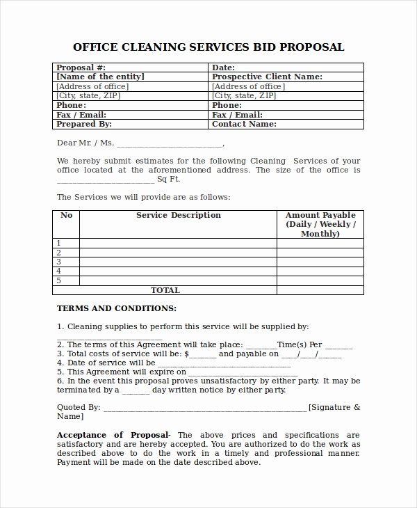 Cleaning Bid Proposal Template Fresh 14 Cleaning Proposal Templates Word Pdf