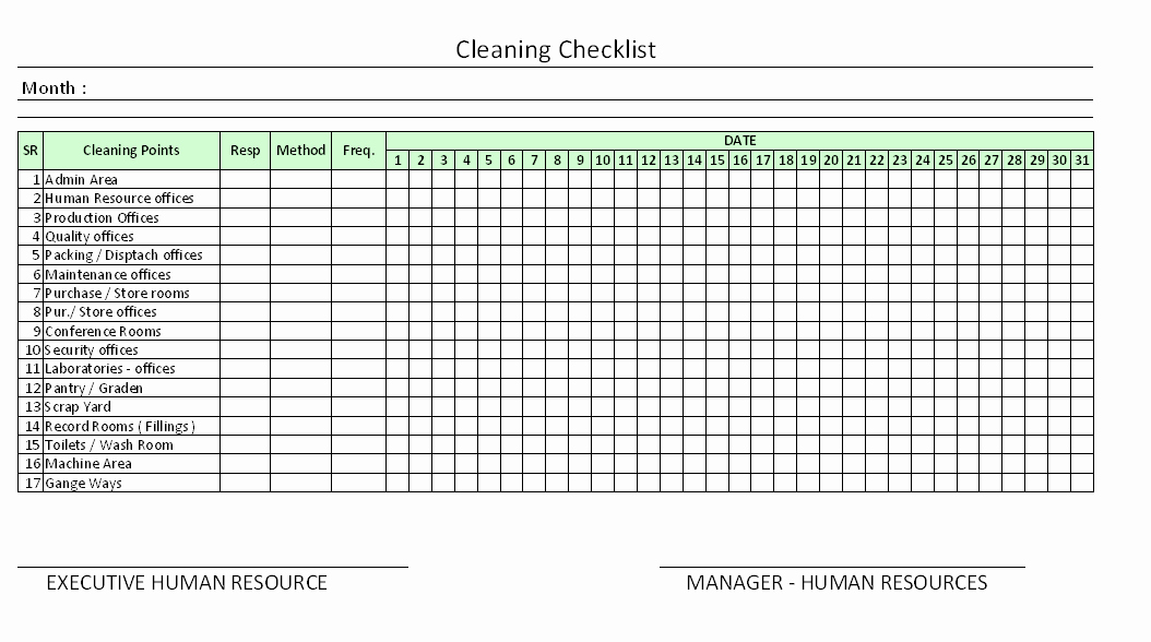 Cleaning Schedule Template Excel Awesome Housekeeping Checklist format for Fice In Excel