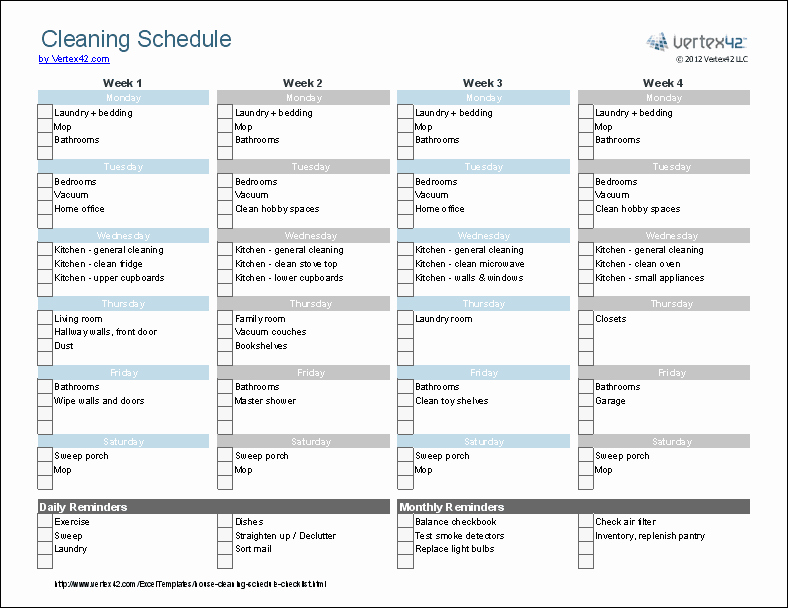Cleaning Schedule Template Excel Fresh Cleaning Schedule Template Printable House Cleaning
