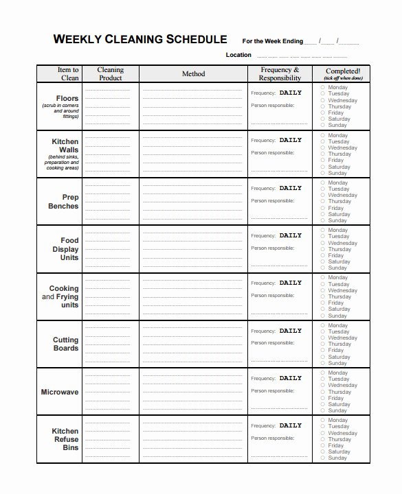 Cleaning Schedule Template Excel Inspirational 35 Cleaning Schedule Templates Pdf Doc Xls