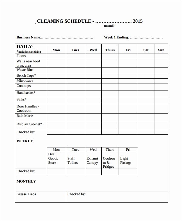 Cleaning Schedule Template Excel Inspirational 8 Sample Cleaning Checklist Templates