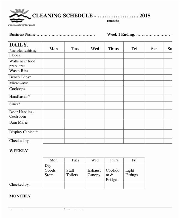 Cleaning Schedule Template Excel Unique Daily Fice Cleaning Checklist Excel