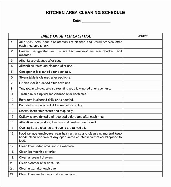 Cleaning Schedule Template Excel Unique Restaurant Kitchen Cleaning Checklist Pdf – Wow Blog