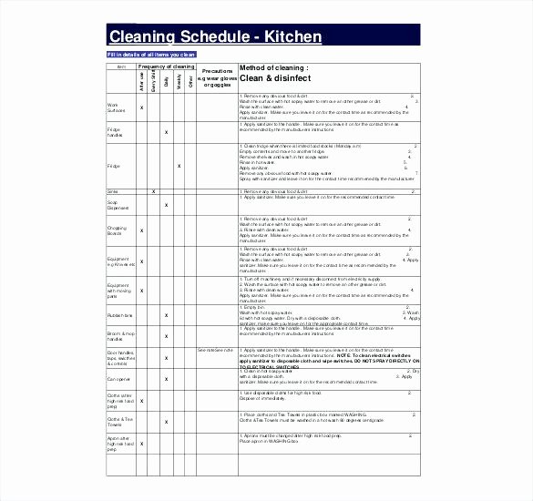 Cleaning Schedule Template for Restaurant Awesome Cleaning Schedule Templates Warehouse Master Template
