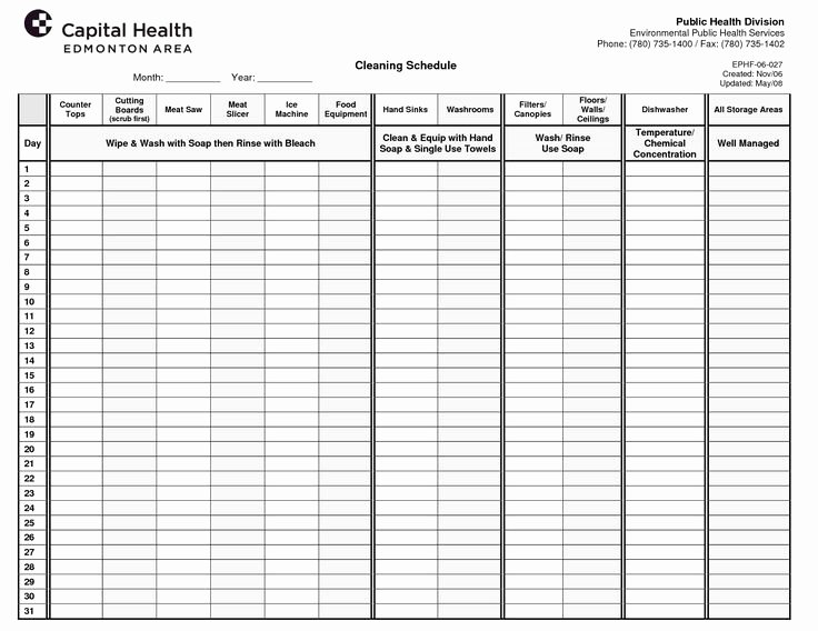 Cleaning Schedule Template for Restaurant Elegant Restaurant Food Storage Chart