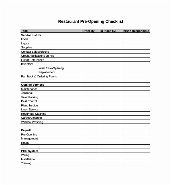 Cleaning Schedule Template for Restaurant Lovely Sample Restaurant Checklist Template 9 Free Documents
