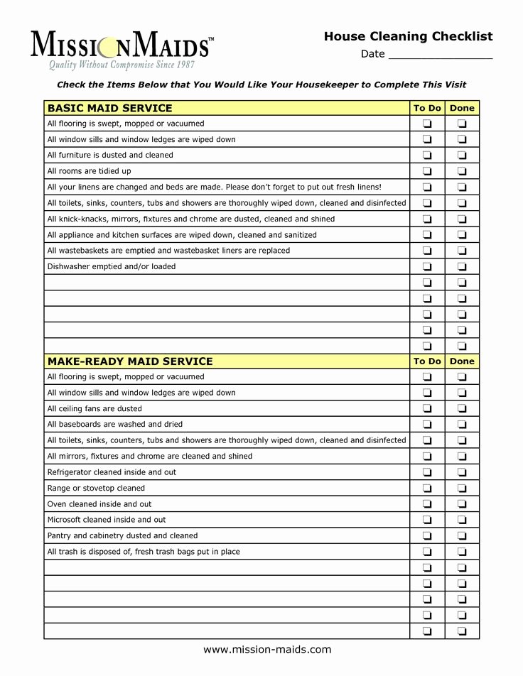 Cleaning Service Checklist Template Inspirational Housekeeping Checklist