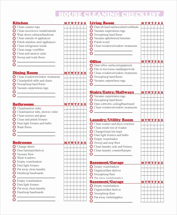Cleaning Service Checklist Template Luxury 8 Sample Cleaning Checklist Templates