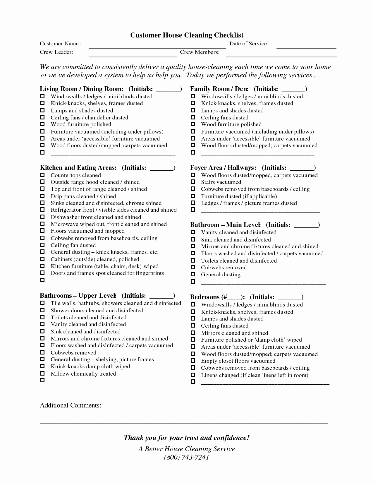 Cleaning Service Checklist Template Unique 9 Best Of Maid Service Checklist Printable House