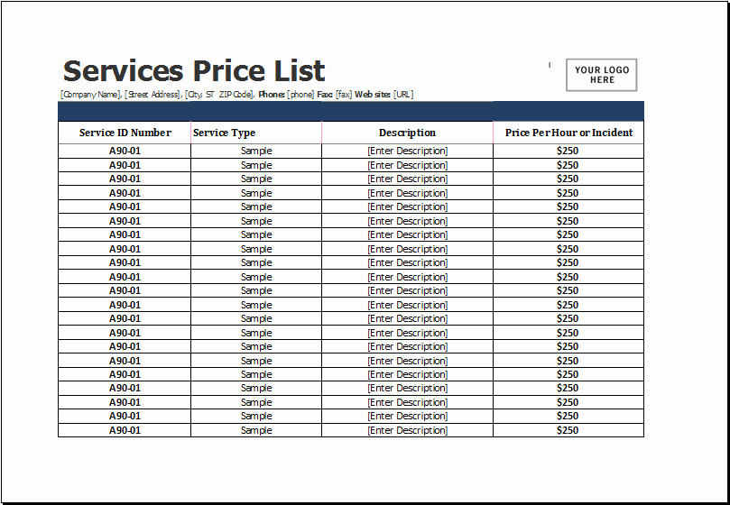Cleaning Services Price List Template New Services Price List Template for Ms Excel