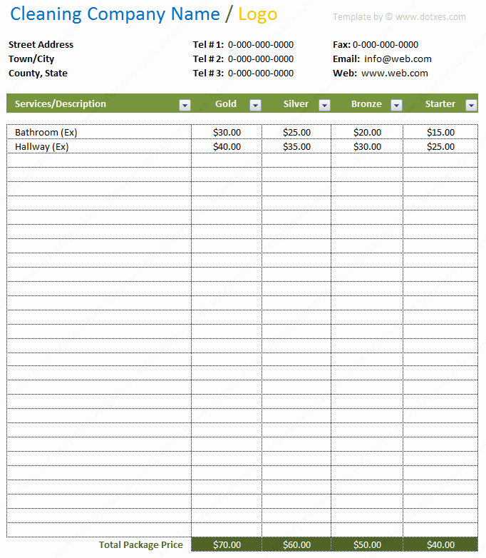 Cleaning Services Price List Template Unique Cleaning Price List Template In Excel Dotxes