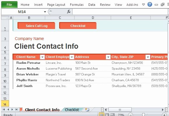 Client Information Sheet Template Excel Awesome Sales Call Log organizer for Excel