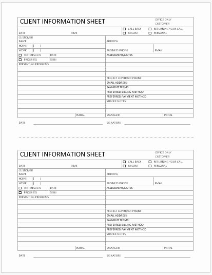 Client Information Sheet Template Excel Unique Business format Client Information Sheet