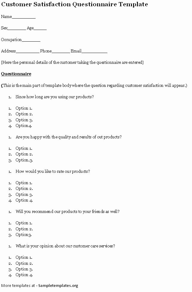 Client Satisfaction Survey Template Beautiful 6 Consumer Questionnaire Examples Pdf