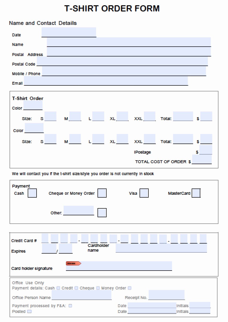 Clothing order form Template Inspirational T Shirt order form Template