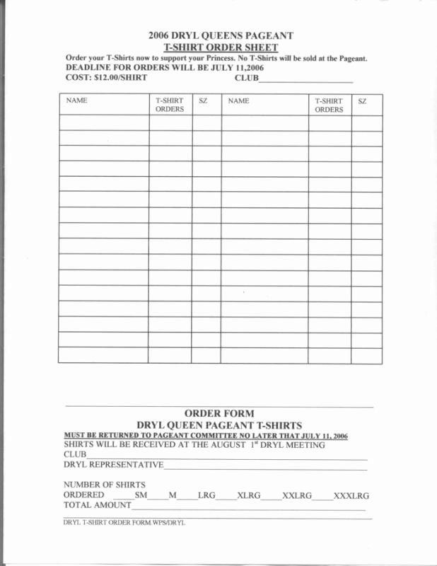 Clothing order form Template Inspirational Tshirt order form