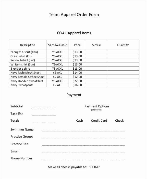 Clothing order form Template Lovely 12 Apparel order forms Free Sample Example format