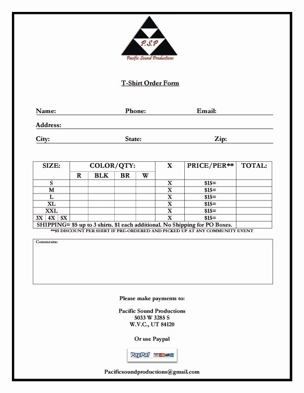 Clothing order form Template New T Shirt order form Template