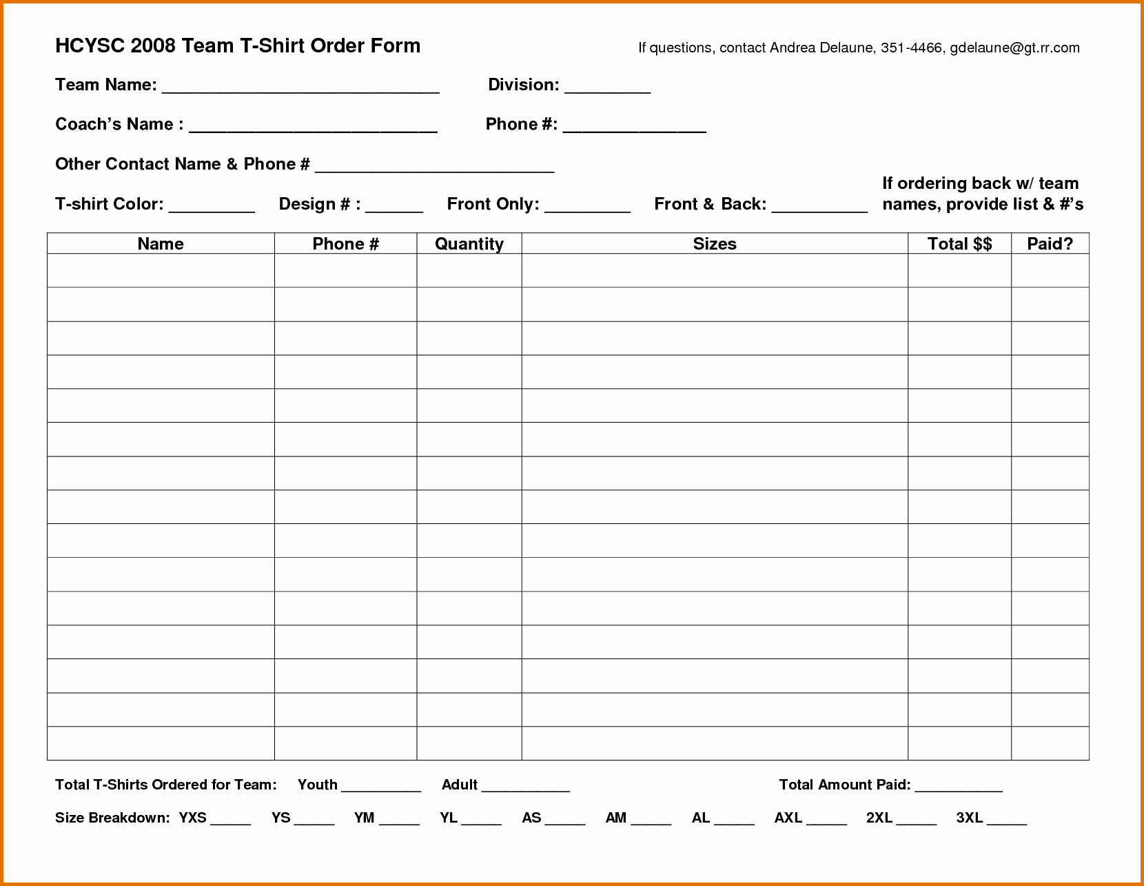 Clothing order form Template Unique 4 T Shirt order form Template Freereference Letters Words