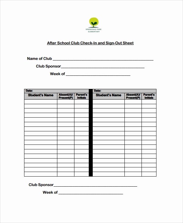 Club Sign Up Sheet Template New 10 School Sign Out Sheet Templates