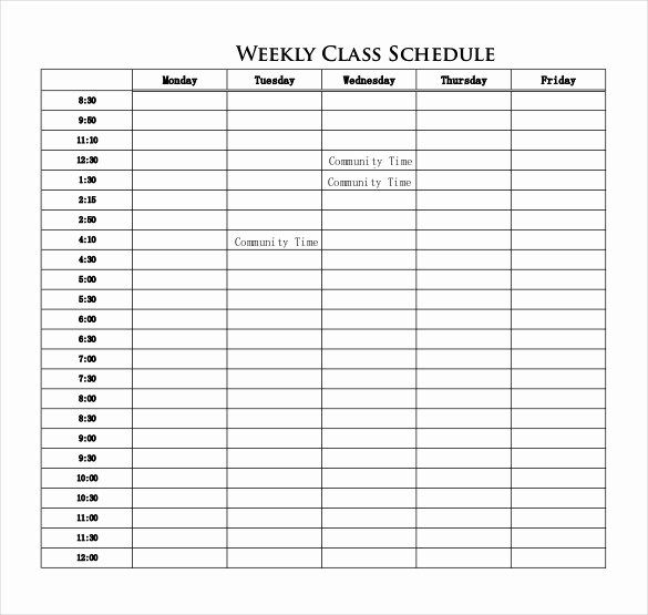 College Class Schedule Template Awesome Printable College Class Schedule Template