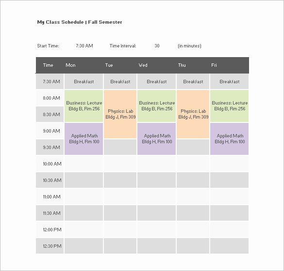 College Class Schedule Template Beautiful College Class Schedule Template – 7 Free Word Excel Pdf