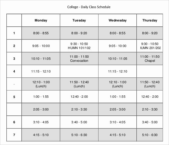 College Class Schedule Template Elegant Daily Schedule Template 37 Free Word Excel Pdf