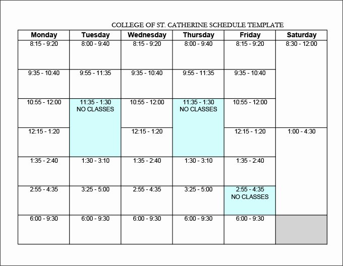 College Class Schedule Template Fresh College Schedule Templates – 12 Free Word Excel Pdf