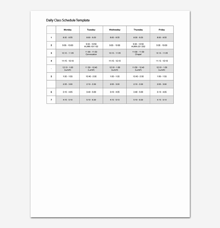 College Class Schedule Template Fresh Daily Schedule Template 22 Planners for Excel Word