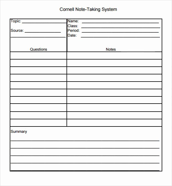 College Note Taking Template Awesome 16 Sample Editable Cornell Note Templates to Download