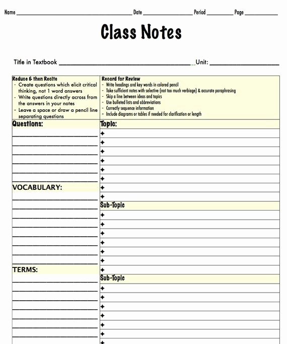 College Note Taking Template Beautiful Items Similar to Note Taking Template Middle &amp; Highschool