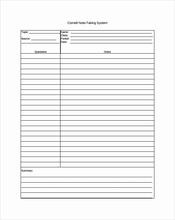 College Note Taking Template Elegant 9 Cornell Note Taking Templates