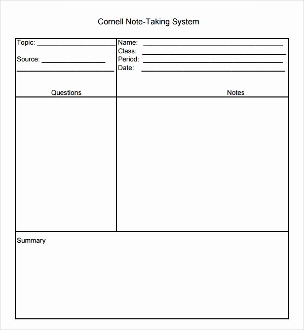 College Note Taking Template New 16 Sample Editable Cornell Note Templates to Download