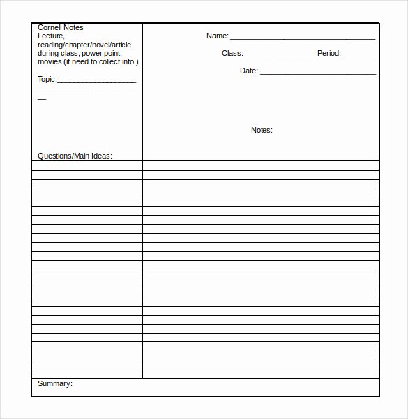 College Note Taking Template New Cornell Notes Taking 5 Free Sample Example format