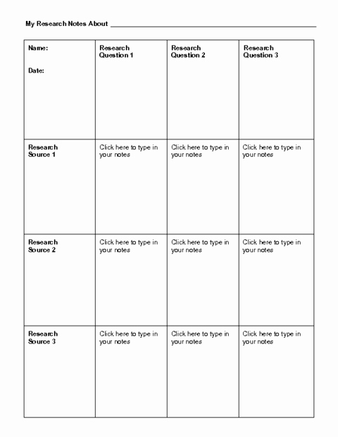 College Note Taking Template New Research Notes Chart Template