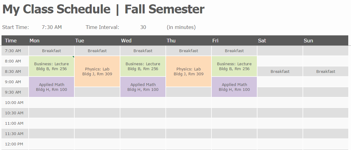 College School Schedule Template Lovely Semester Class Schedule