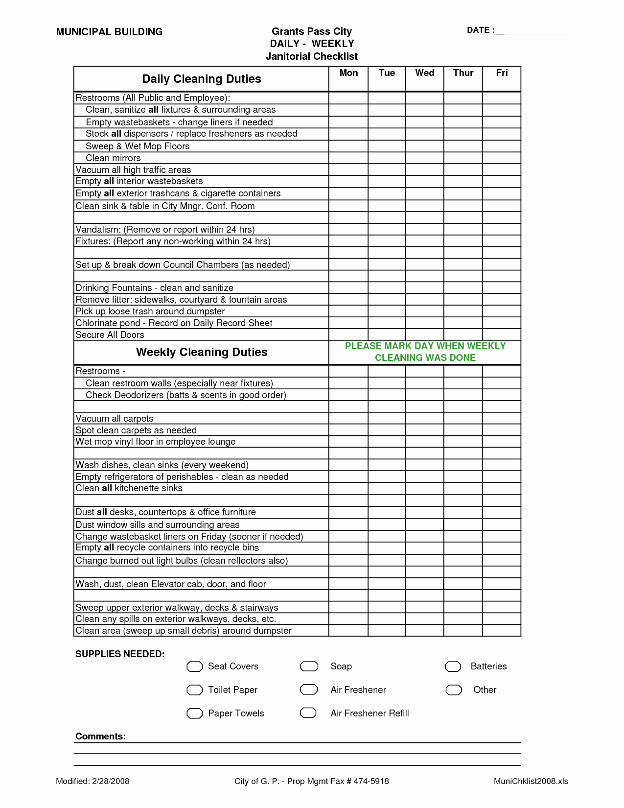 Commercial Cleaning Checklist Template Best Of Fice Cleaning Checklist Pdf