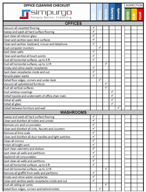 Commercial Cleaning Checklist Template Inspirational Fice Cleaning Checklist and Inspection Template