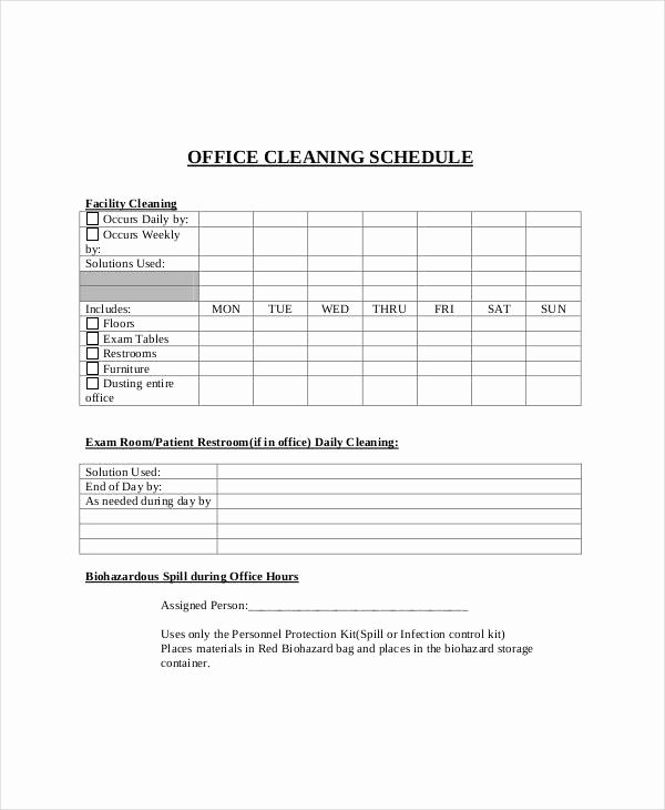 Commercial Cleaning Checklist Template Lovely Fice Cleaning Schedule Template 10 Free Word Pdf