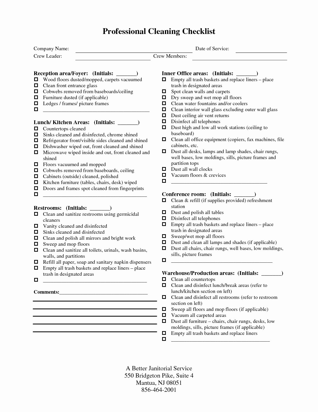 Commercial Cleaning Checklist Template Unique 9 Best Of Maid Service Checklist Printable House