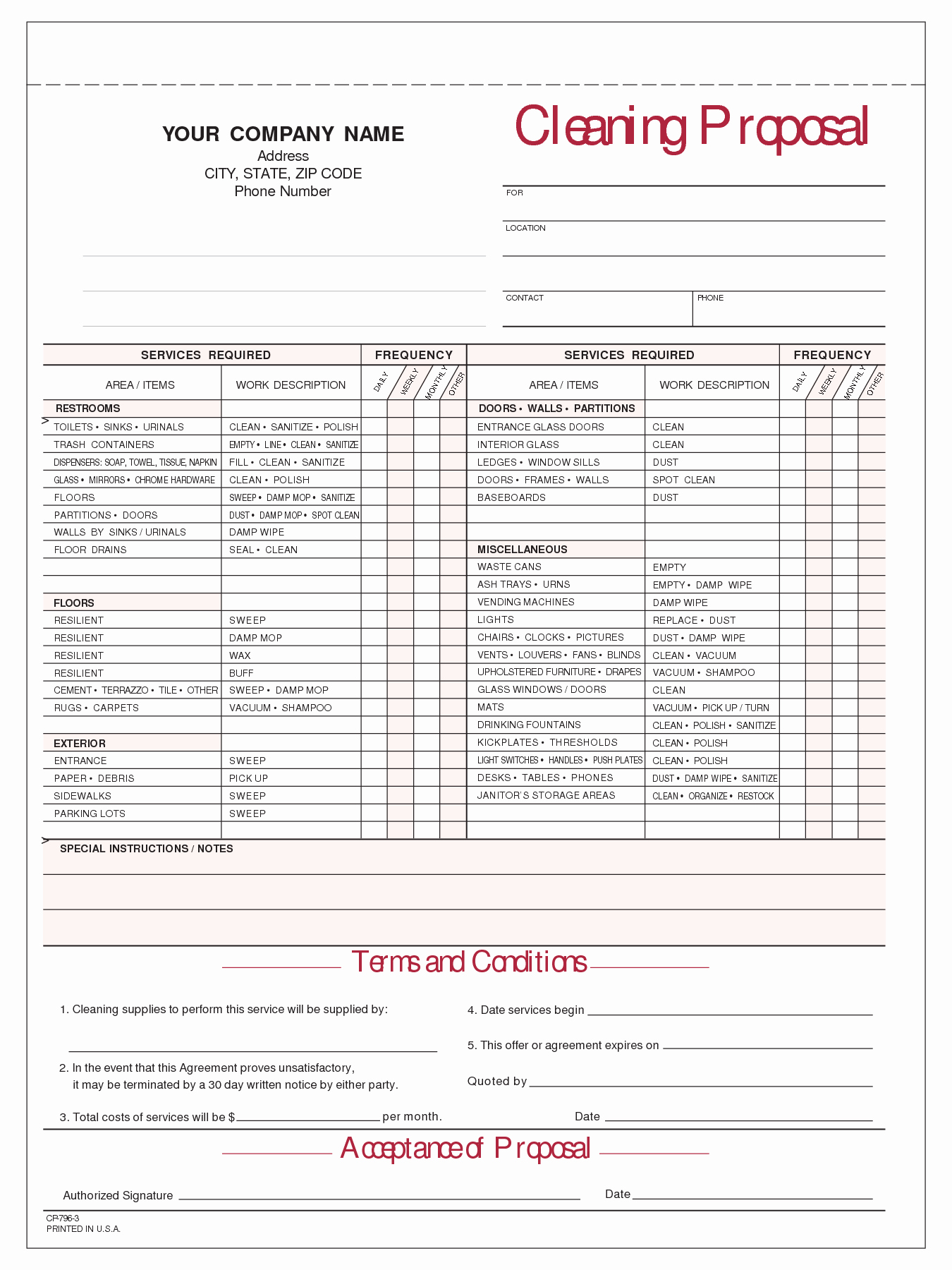 Commercial Cleaning Estimate Template Awesome Free Printable Sample Janitorial Bid Quote Template forms