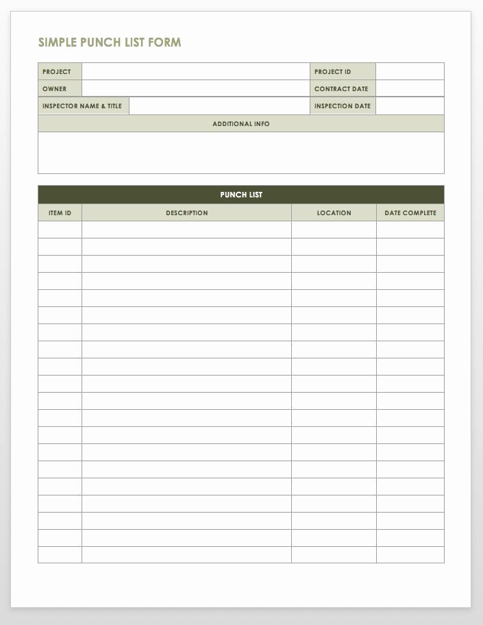 Commercial Construction Punch List Template Inspirational Free Punch List Templates