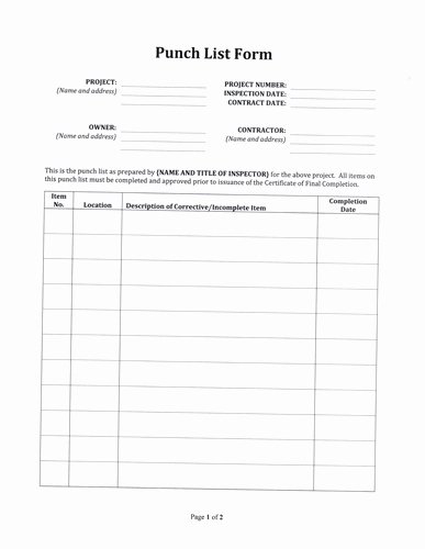 Commercial Construction Punch List Template New Contractor S Punch List form $5 99 Download now