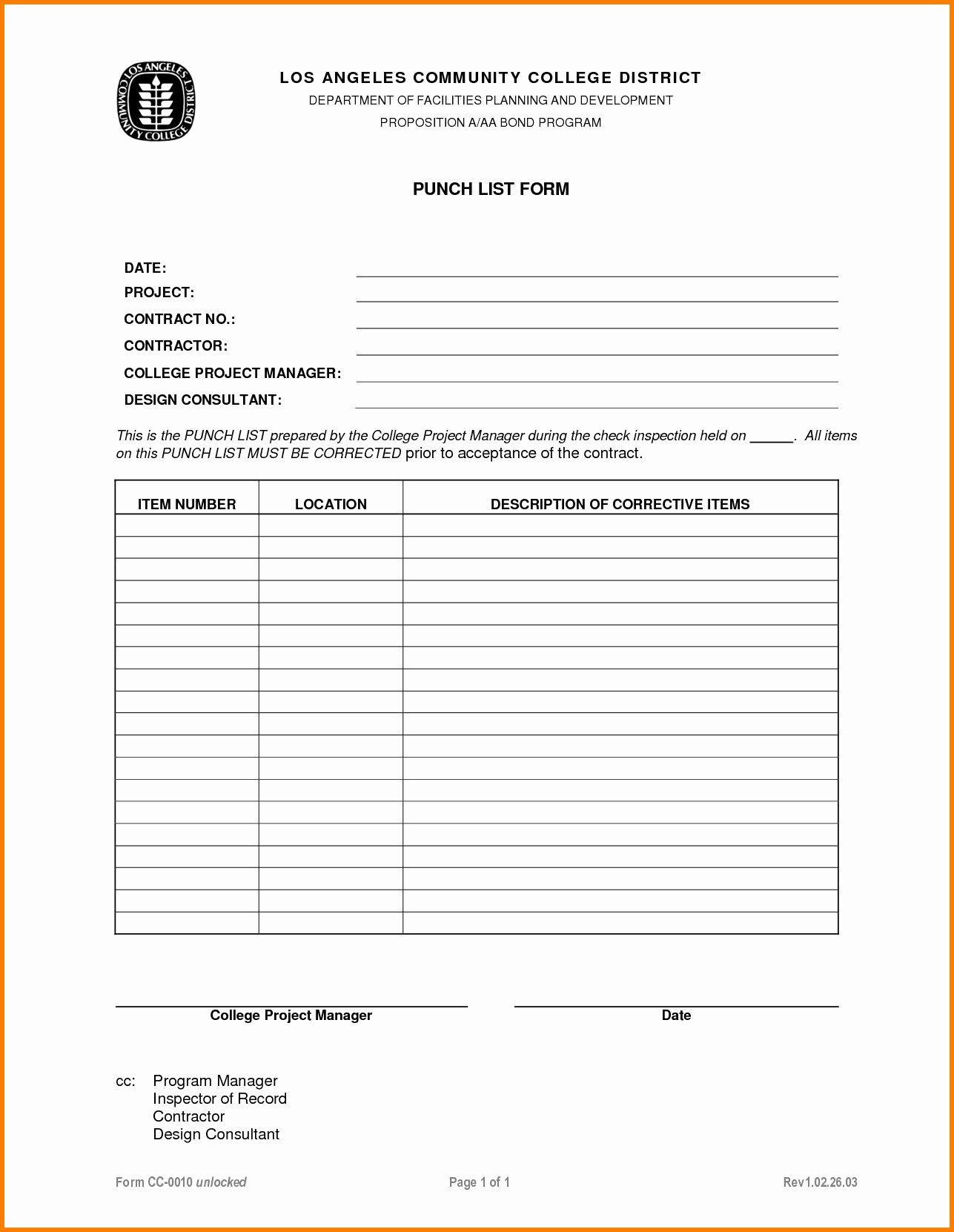 Commercial Construction Punch List Template New Punch List Templates